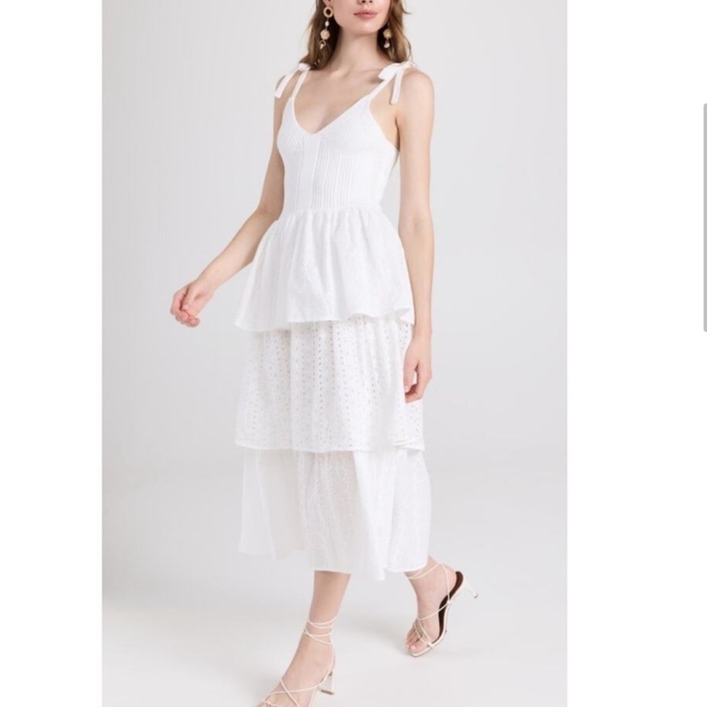 En Saison White Elyelet Tiered Midi Dress Size S